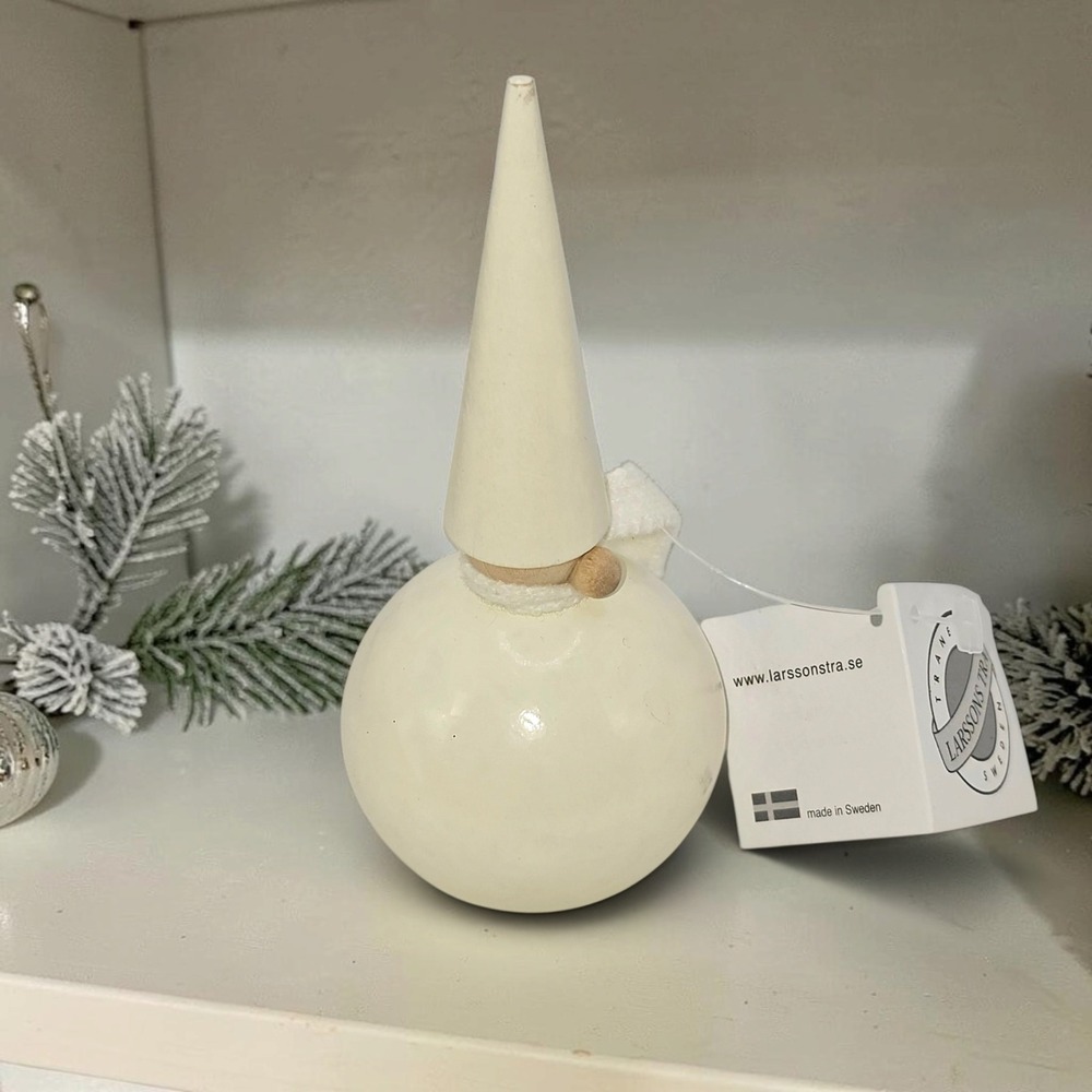 Larssons Tra Sweden Wooden Gnome Tomte Figurine Cream White Minimalist Decor NEW